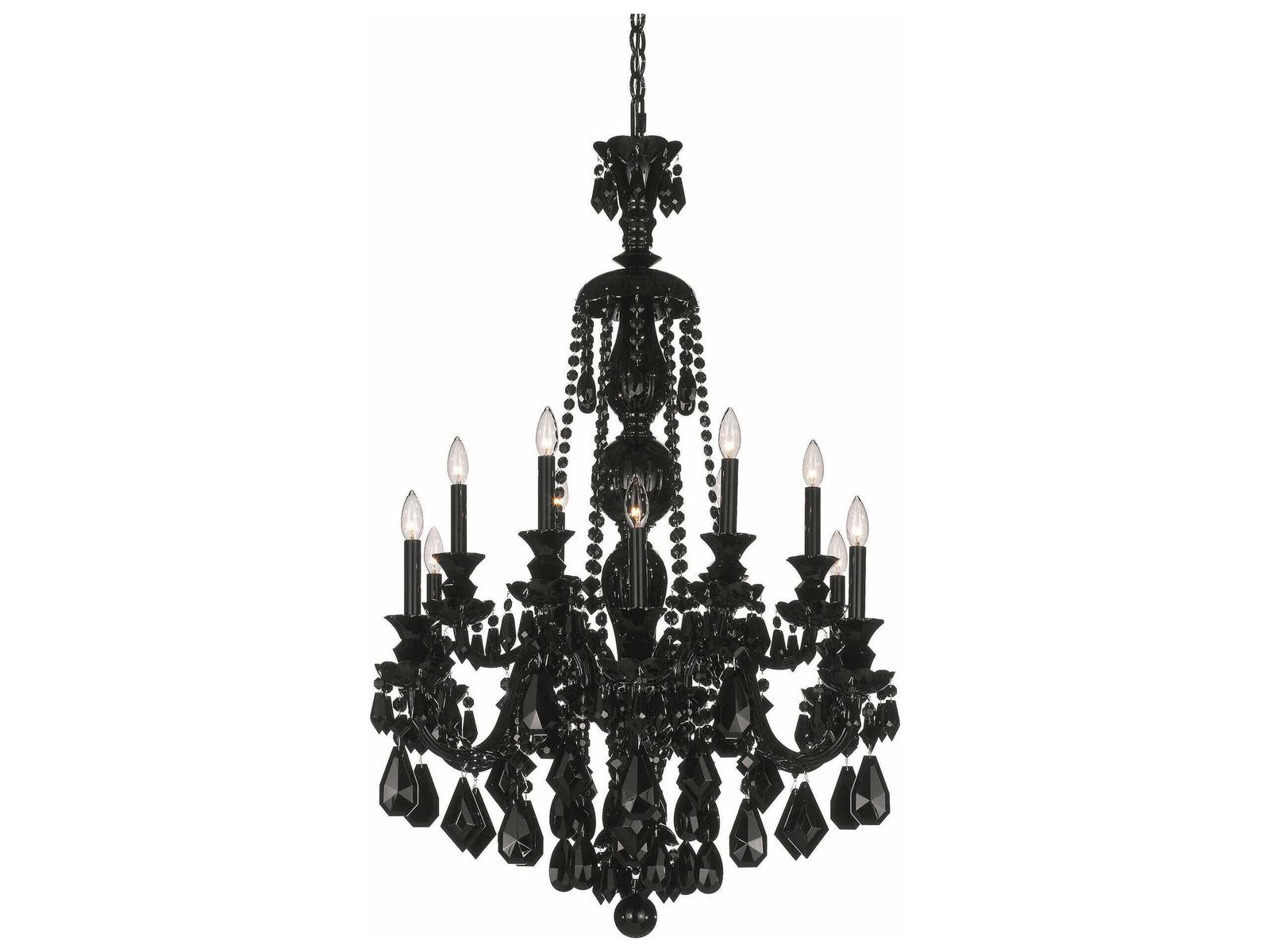 Schonbek Hamilton 12-Light Candelabra Chandelier in Jet Black with Heritage Handcut Crystal