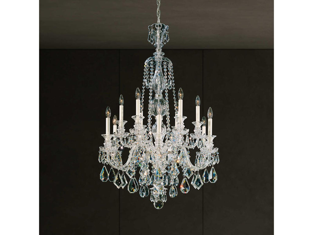 Schonbek Hamilton 12-Light Silver Candelabra Chandelier with Clear Heritage Crystal