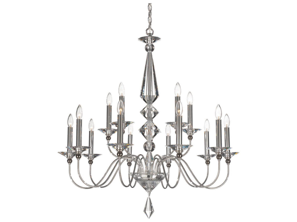 Schonbek Jasmine 15-Light Chandelier with Optic Crystal in Polished Silver