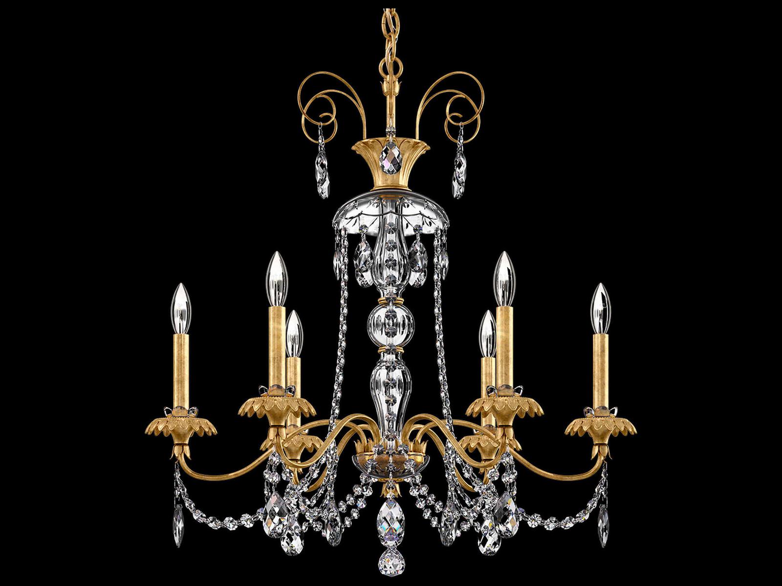 Schonbek Helenia 6-Light Heirloom Gold Crystal Candelabra Chandelier