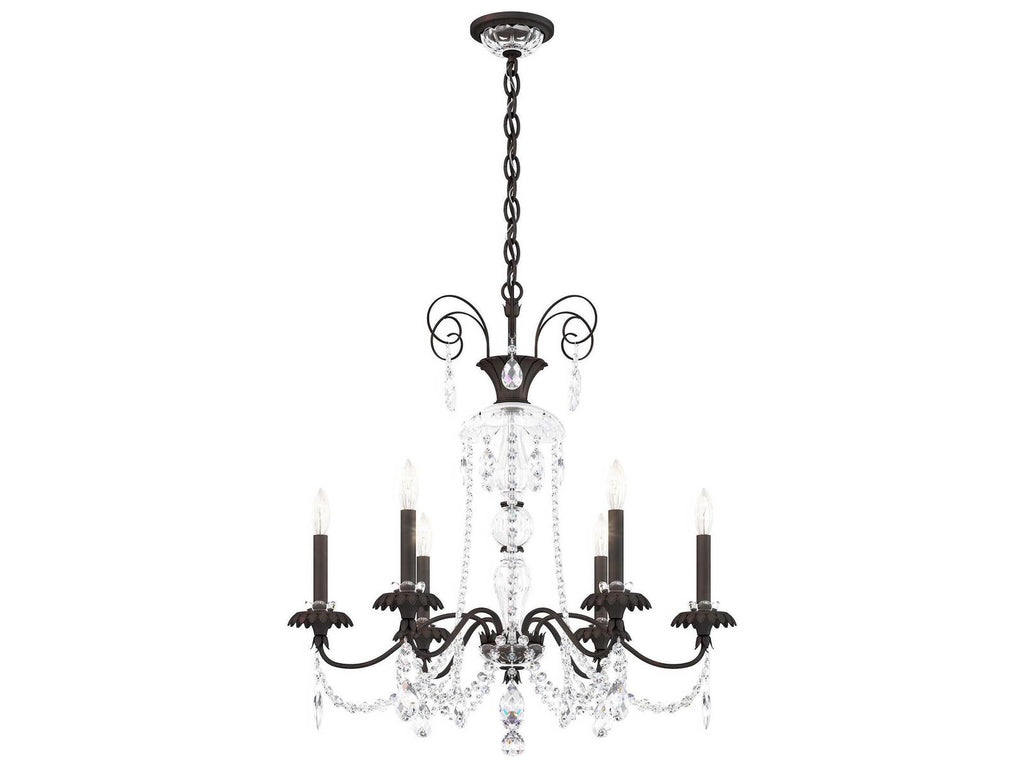 Schonbek Helenia 6-Light Candelabra Chandelier with Clear Heritage Handcut Crystal in Black Finish