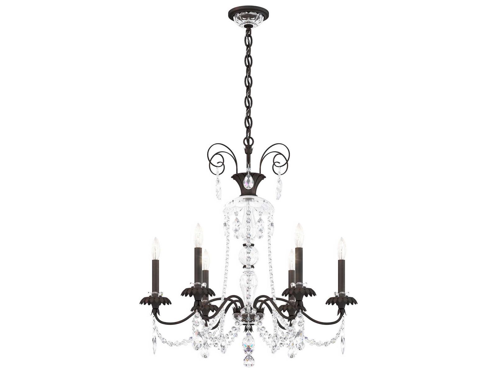 Schonbek Helenia 6-Light Candelabra Chandelier with Clear Heritage Handcut Crystal in Black Finish