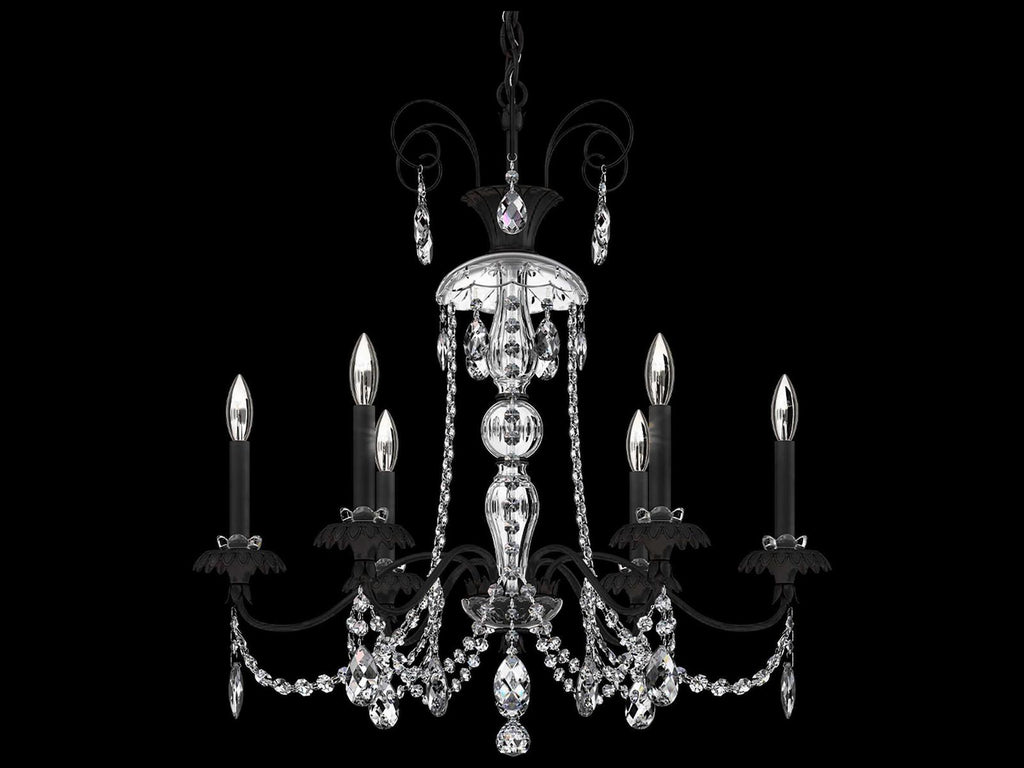 Schonbek Helenia 6-Light Candelabra Chandelier with Clear Heritage Handcut Crystal in Black Finish