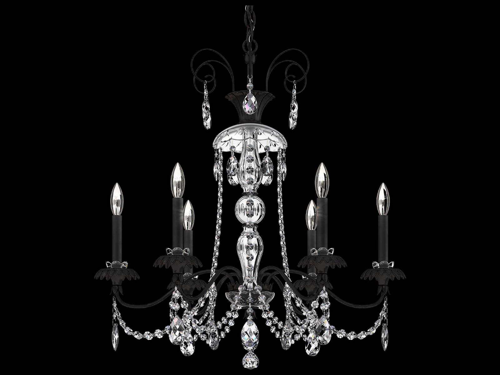 Schonbek Helenia 6-Light Candelabra Chandelier with Clear Heritage Handcut Crystal in Black Finish