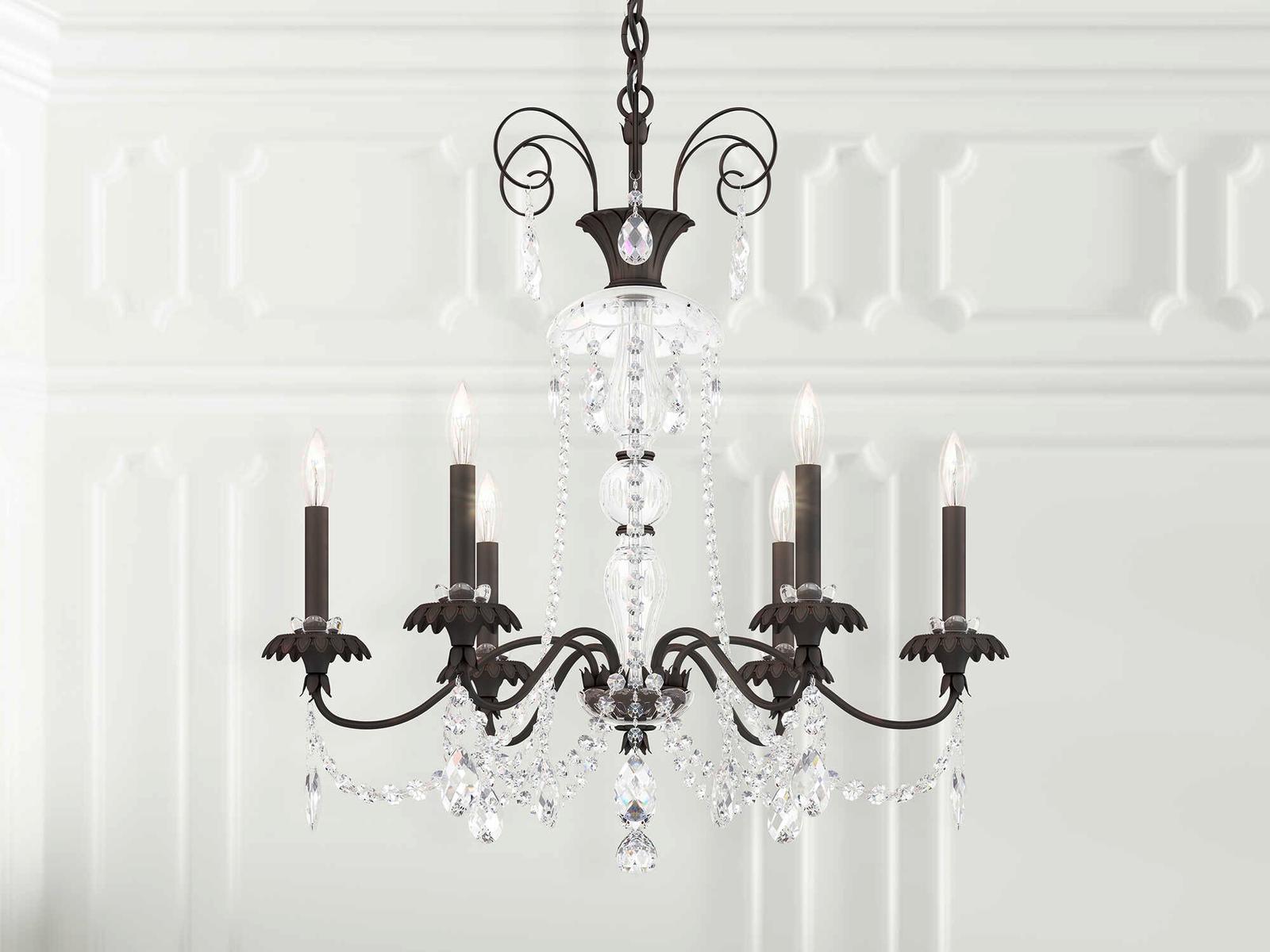 Schonbek Helenia 6-Light Candelabra Chandelier with Clear Heritage Handcut Crystal in Black Finish