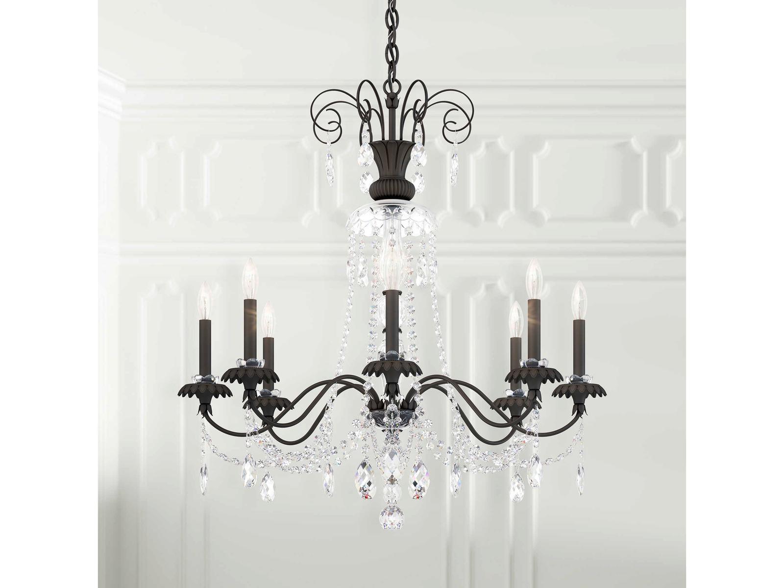 Schonbek Helenia 8-Light Crystal Chandelier in Black with Heritage Handcut Crystal