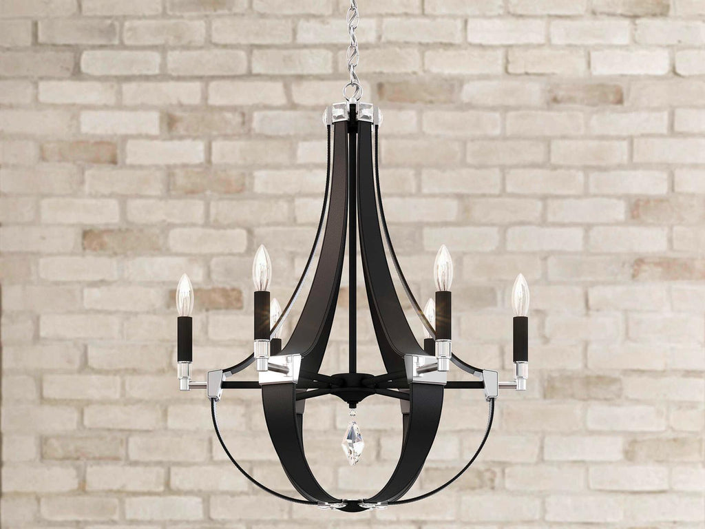 Schonbek Crystal Empire 6-Light Candelabra Chandelier in Grizzly Black Leather