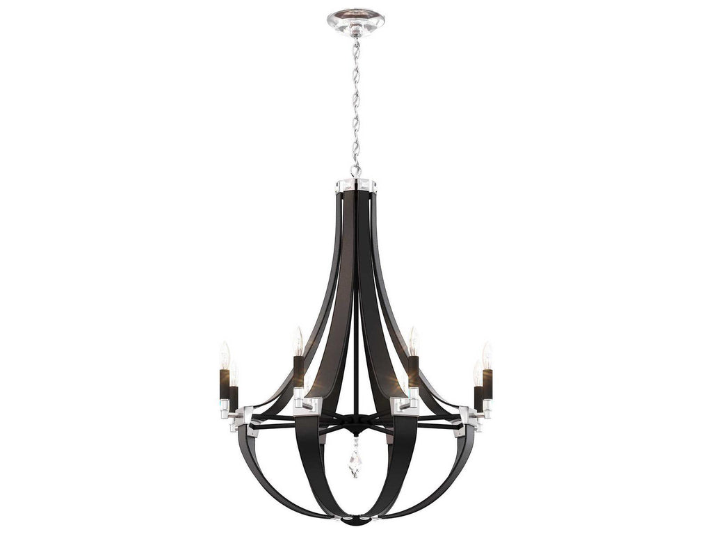 Schonbek 8-Light Crystal Empire Candelabra Chandelier in Grizzly Black Leather