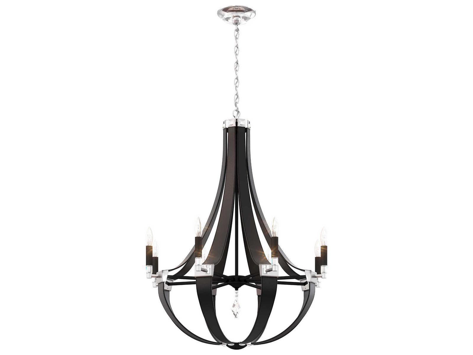 Schonbek 8-Light Crystal Empire Candelabra Chandelier in Grizzly Black Leather