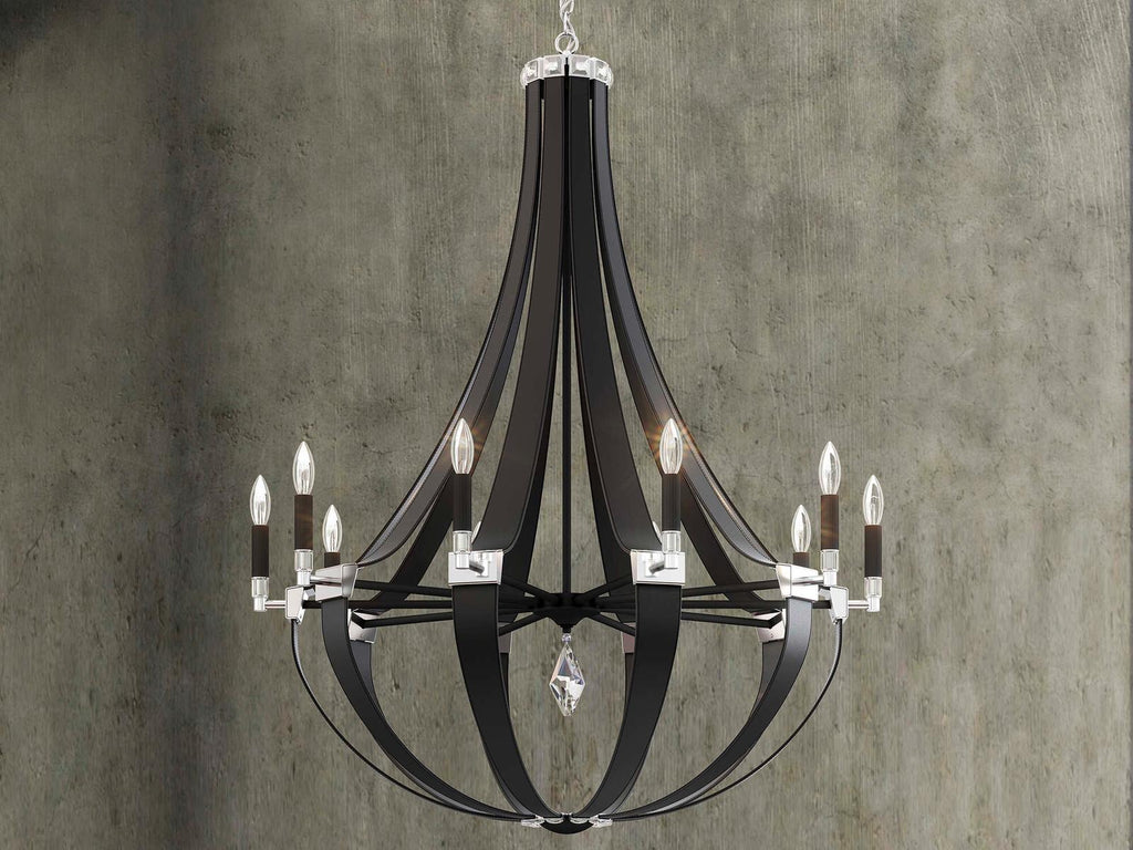 Schonbek Crystal Empire 10-Light Black Leather Chandelier with Radiance Crystal