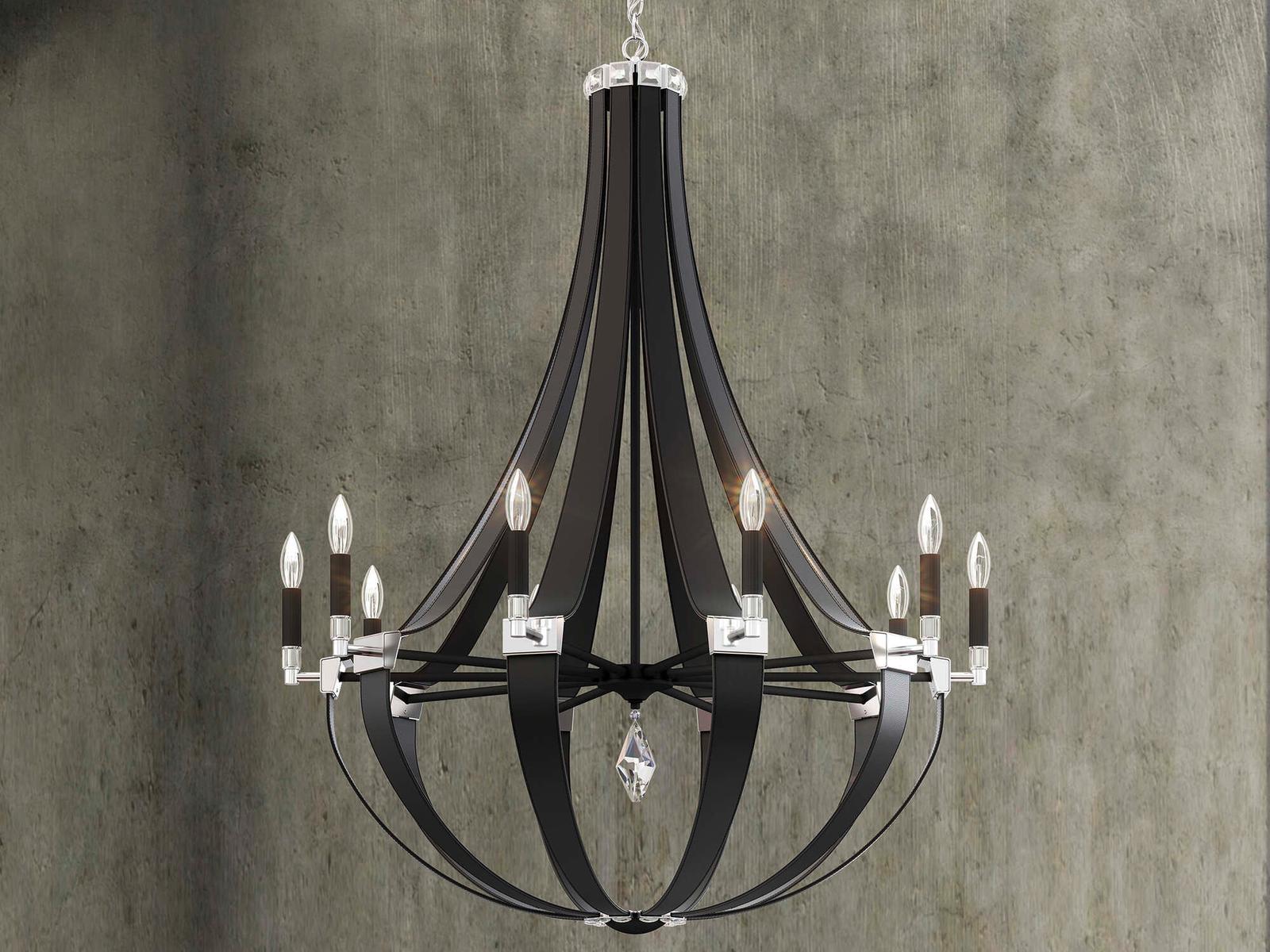 Schonbek Crystal Empire 10-Light Black Leather Chandelier with Radiance Crystal