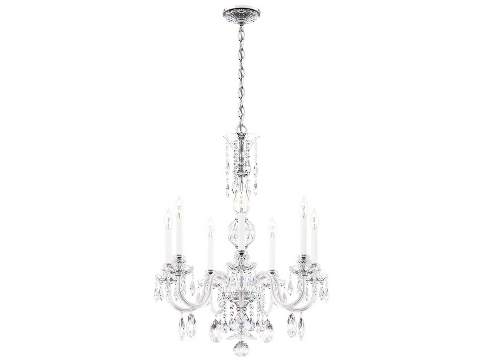 Schonbek Hamilton Nouveau 7-Light Crystal Chandelier in Polished Silver with Heritage Handcut Crystal