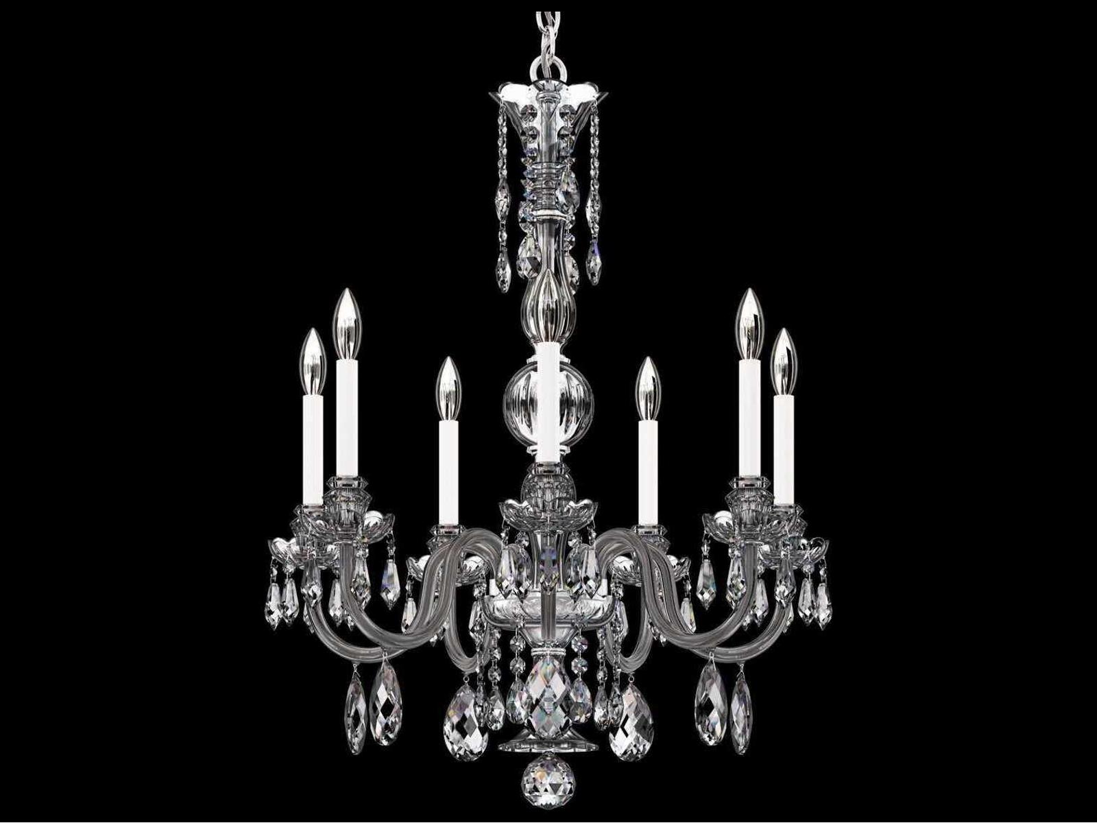 Schonbek Hamilton Nouveau 7-Light Crystal Chandelier in Polished Silver with Heritage Handcut Crystal