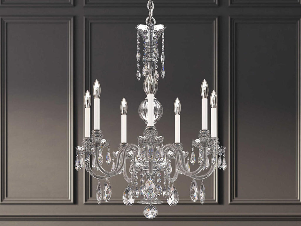 Schonbek Hamilton Nouveau 7-Light Crystal Chandelier in Polished Silver with Heritage Handcut Crystal