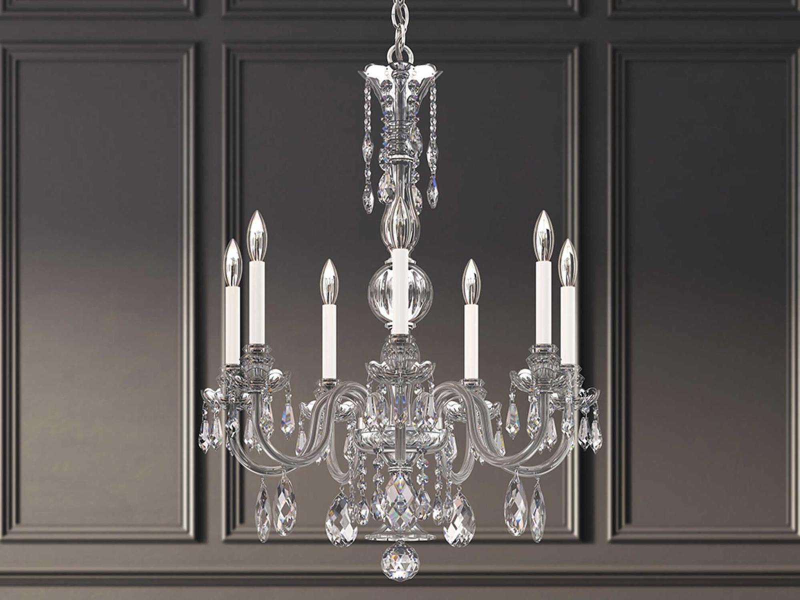 Schonbek Hamilton Nouveau 7-Light Crystal Chandelier in Polished Silver with Heritage Handcut Crystal