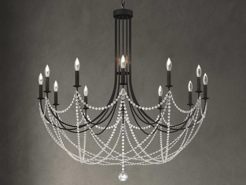 Schonbek Verdana 12-Light Black Crystal Candelabra Chandelier