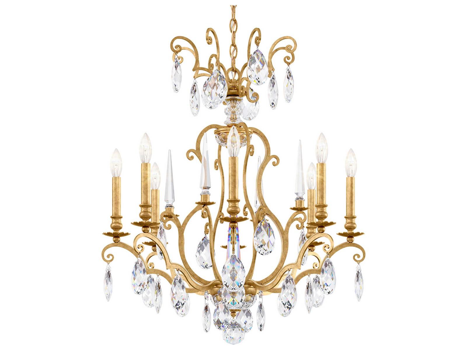 Schonbek Renaissance Nouveau 8-Light Heirloom Gold Crystal Candelabra Chandelier