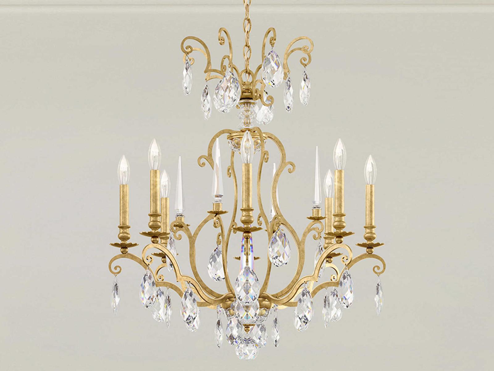 Schonbek Renaissance Nouveau 8-Light Heirloom Gold Crystal Candelabra Chandelier