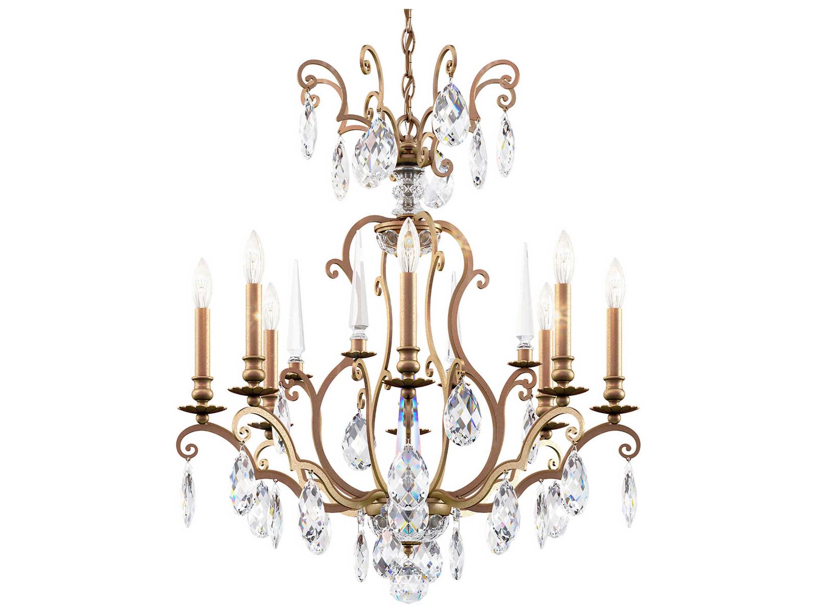 Schonbek Renaissance Nouveau 8-Light Etruscan Gold Crystal Candelabra Chandelier
