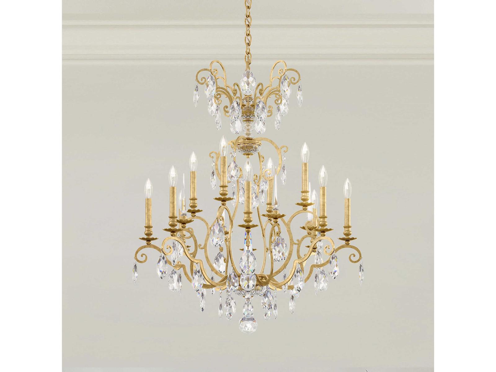 Schonbek Renaissance Nouveau 12-Light 2-Tier Chandelier in Heirloom Gold with Heritage Crystal