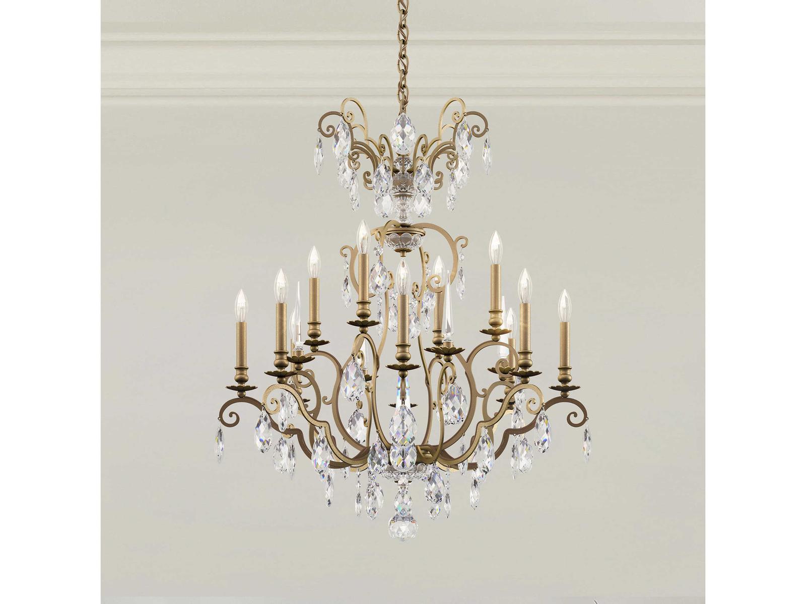 Schonbek Renaissance Nouveau 12-Light Etruscan Gold Crystal Chandelier