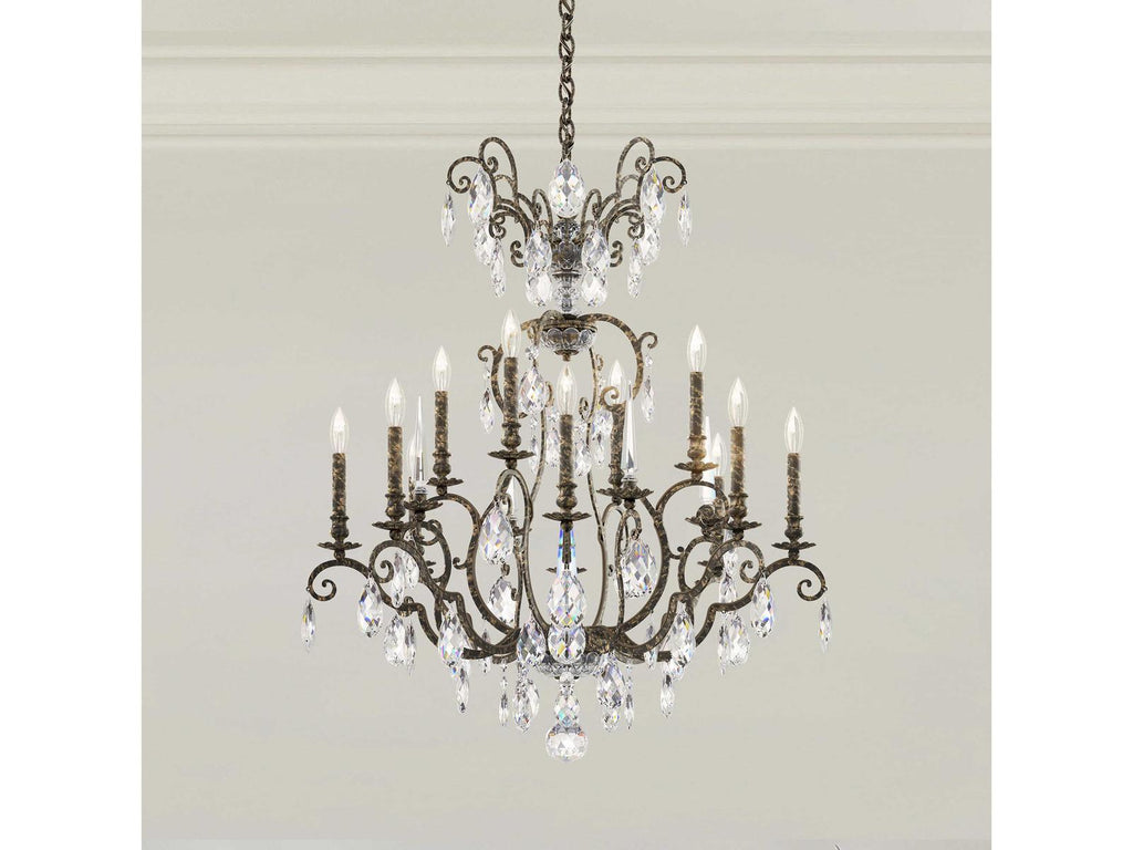 Schonbek Renaissance Nouveau 12 8-Light Heirloom Bronze Crystal Candelabra Chandelier
