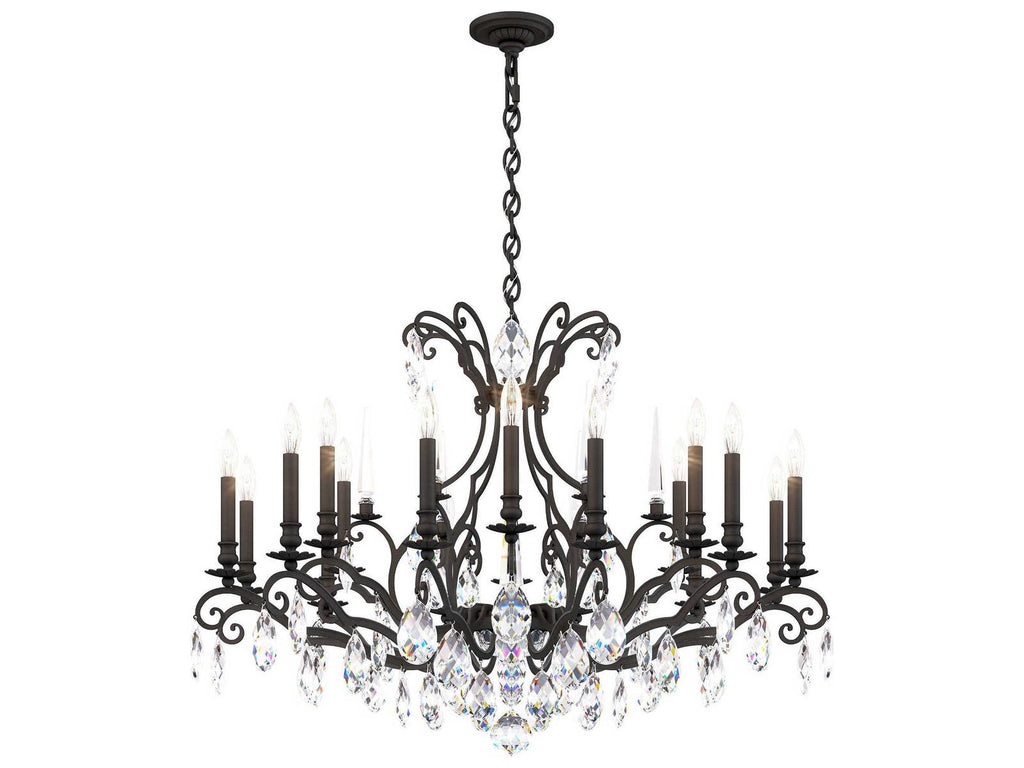 Schonbek Renaissance Nouveau 18-Light Candelabra Chandelier in Black with Heritage Crystal