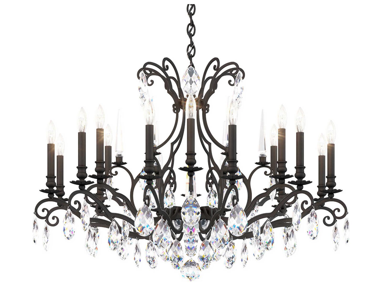 Schonbek Renaissance Nouveau 18-Light Candelabra Chandelier in Black with Heritage Crystal