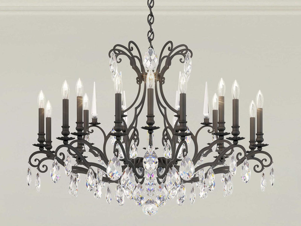 Schonbek Renaissance Nouveau 18-Light Candelabra Chandelier in Black with Heritage Crystal