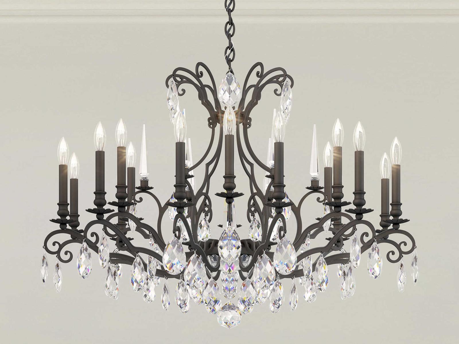 Schonbek Renaissance Nouveau 18-Light Candelabra Chandelier in Black with Heritage Crystal