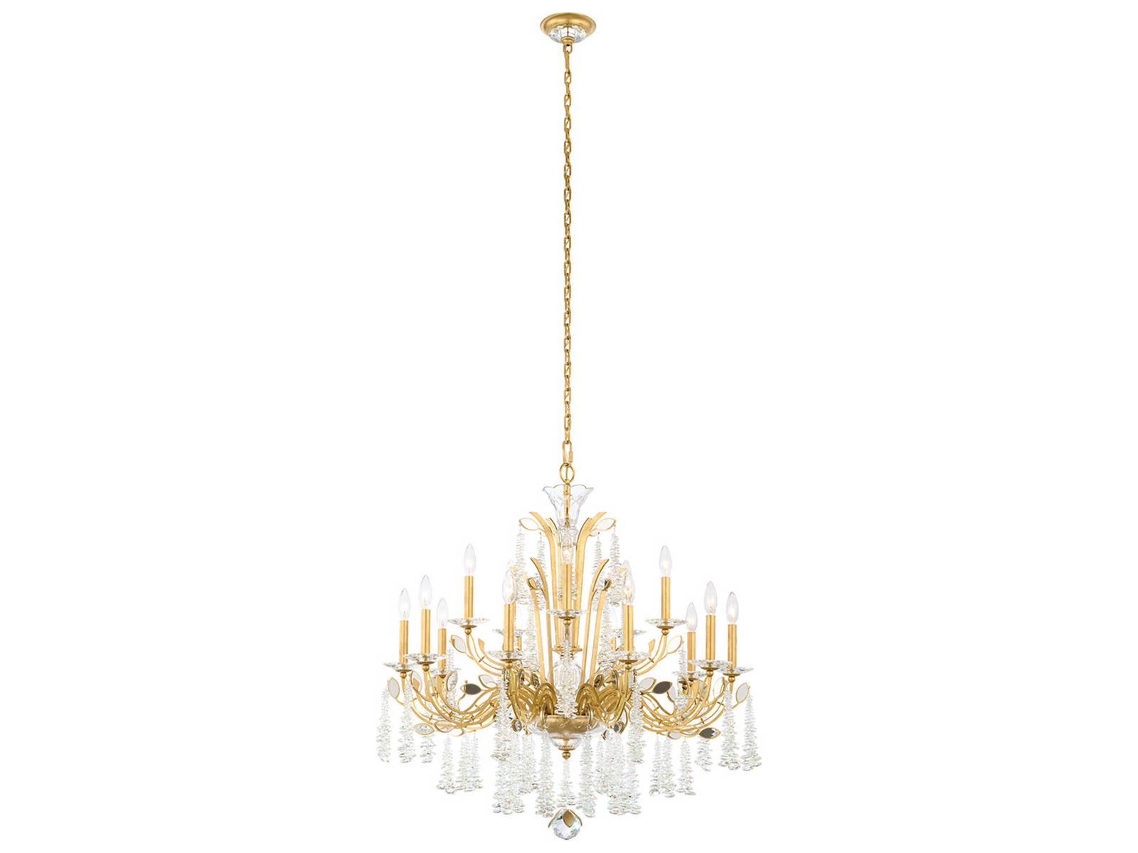 Schonbek 15-Light MacLyn Candelabra Chandelier in Brass with Radiance Crystal