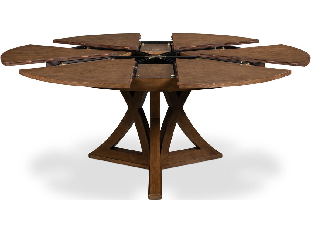 Casual Jupe Extendable Round Dining Table in Light Mink Finish