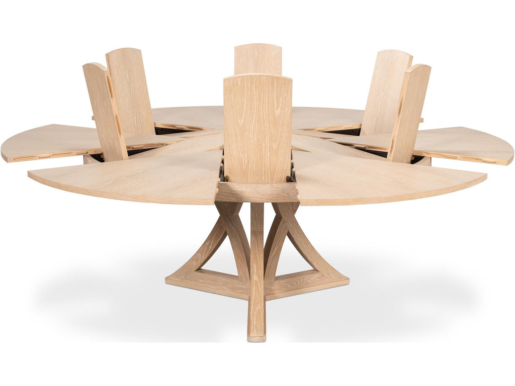 Jupe Casual Extendable Round Dining Table in Bleached Oak
