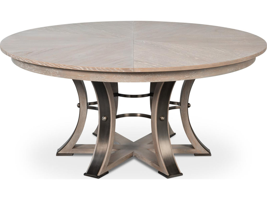 Jupe Round Extendable Dining Table in Moonskin Oak and Iron