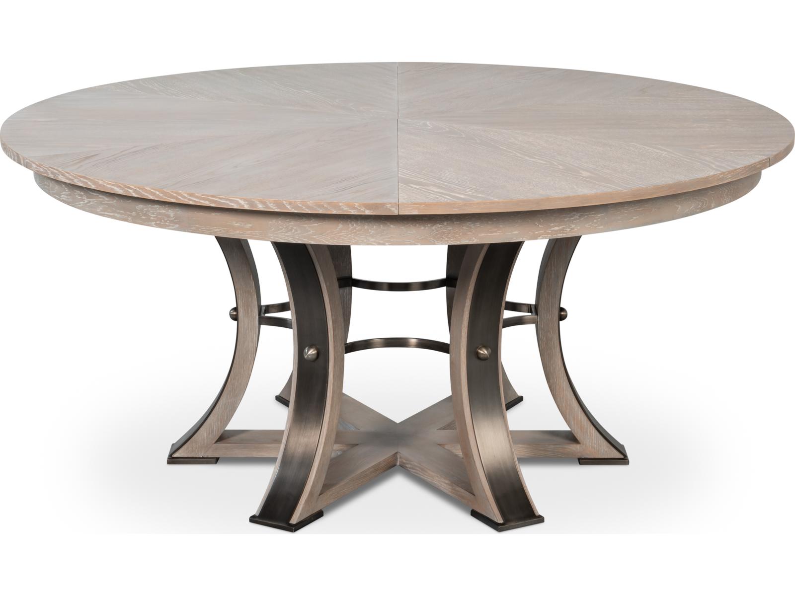 Jupe Round Extendable Dining Table in Moonskin Oak and Iron