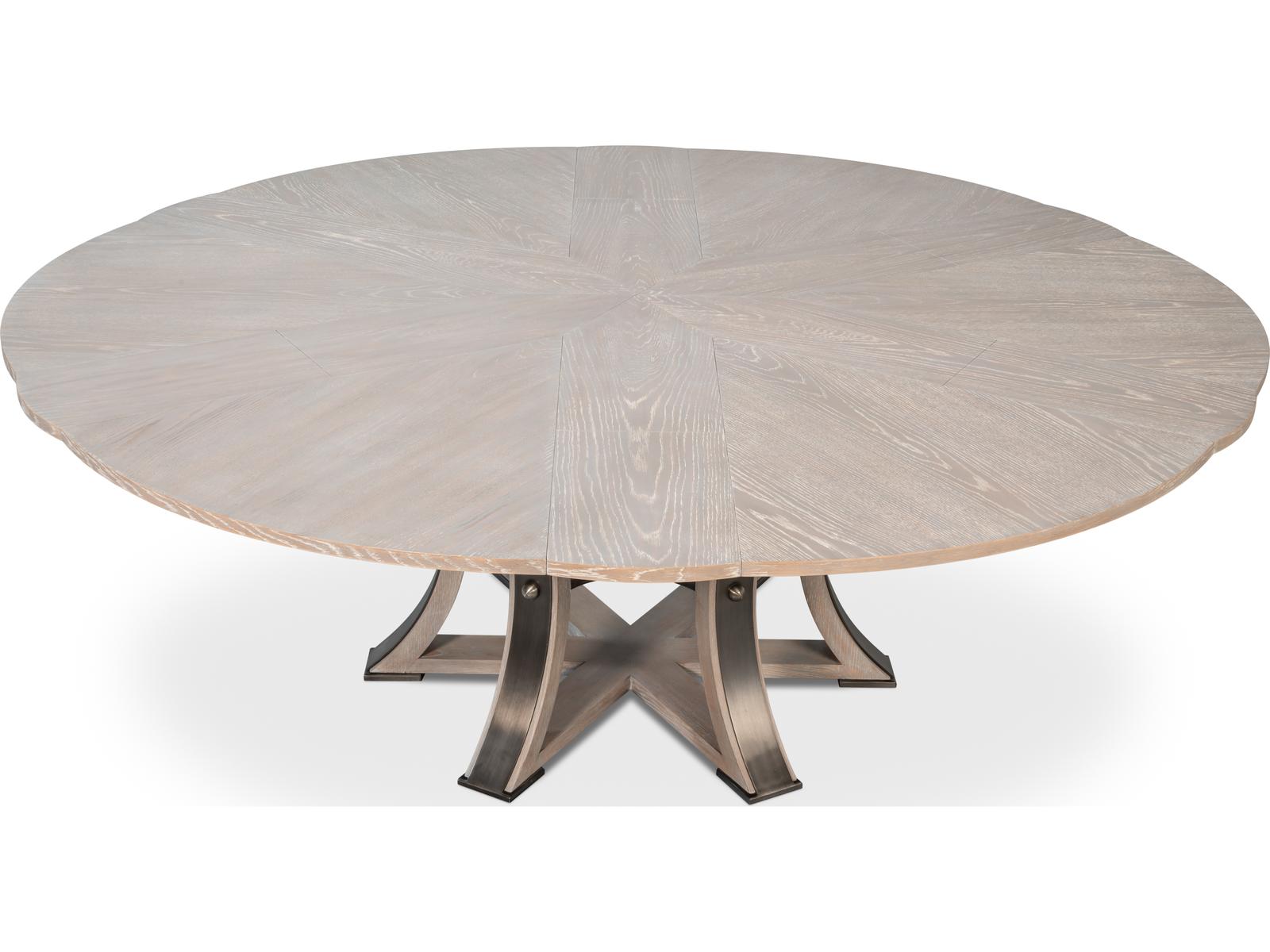 Jupe Round Extendable Dining Table in Moonskin Oak and Iron
