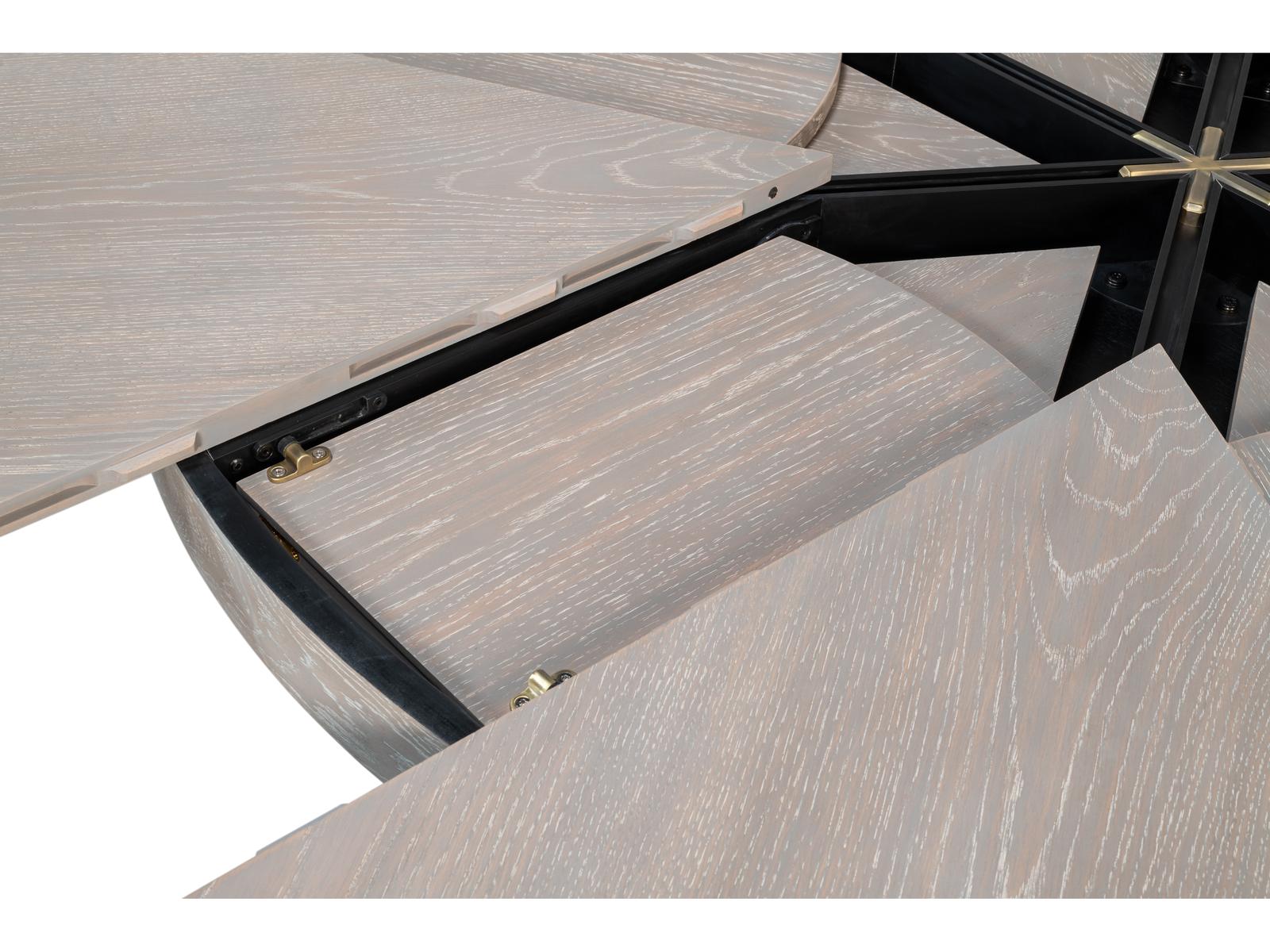 Jupe Round Extendable Dining Table in Moonskin Oak and Iron
