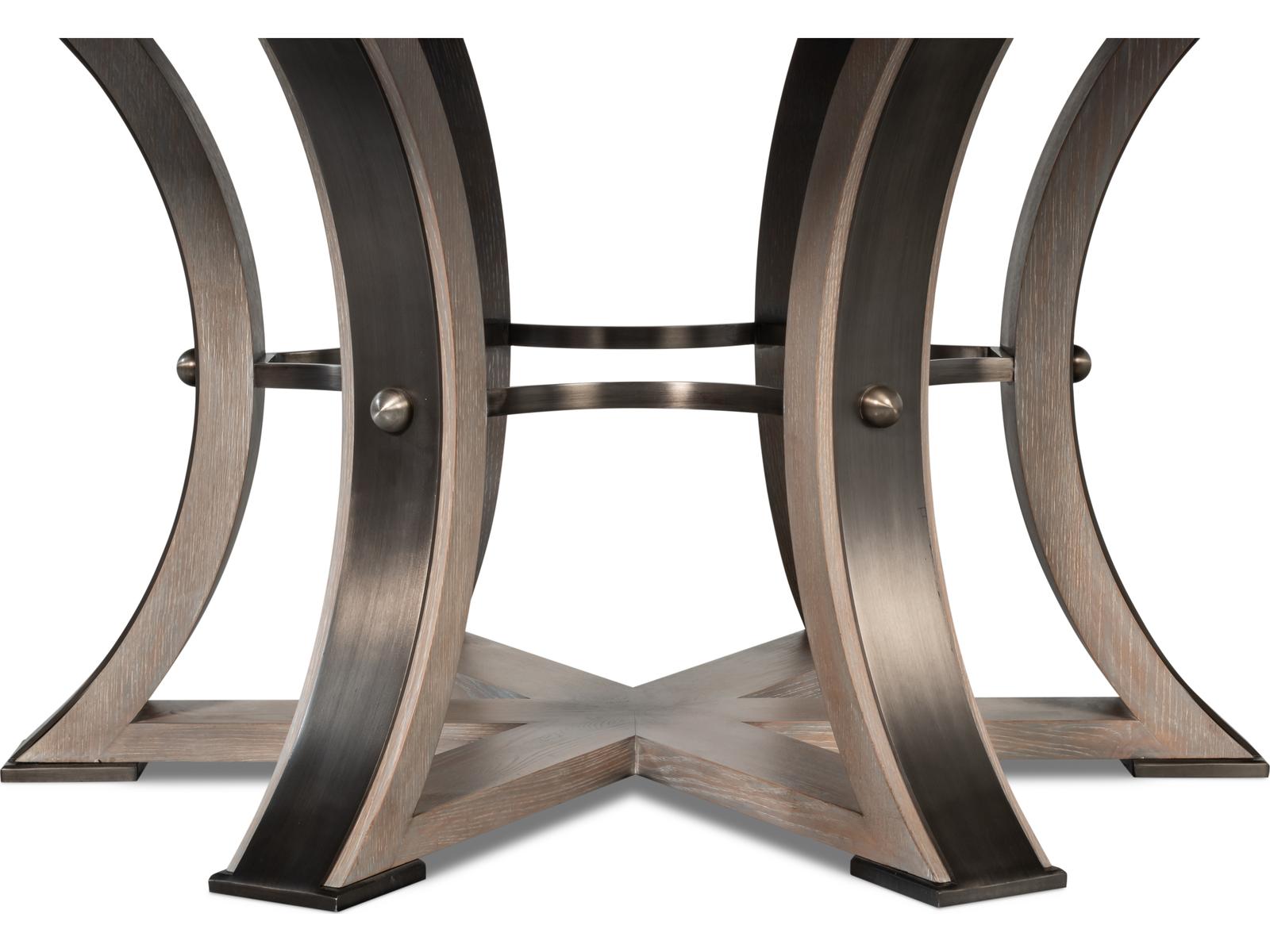 Jupe Round Extendable Dining Table in Moonskin Oak and Iron