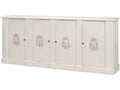 Crested Solid Pine Wall Cabinet with White Finish and Decorative Emblems