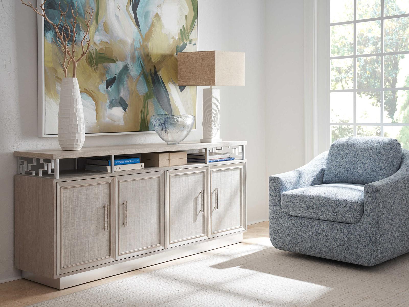 Barrington Oakbrook 76-Inch Media Console Oak Wood Misty White Silver Leaf