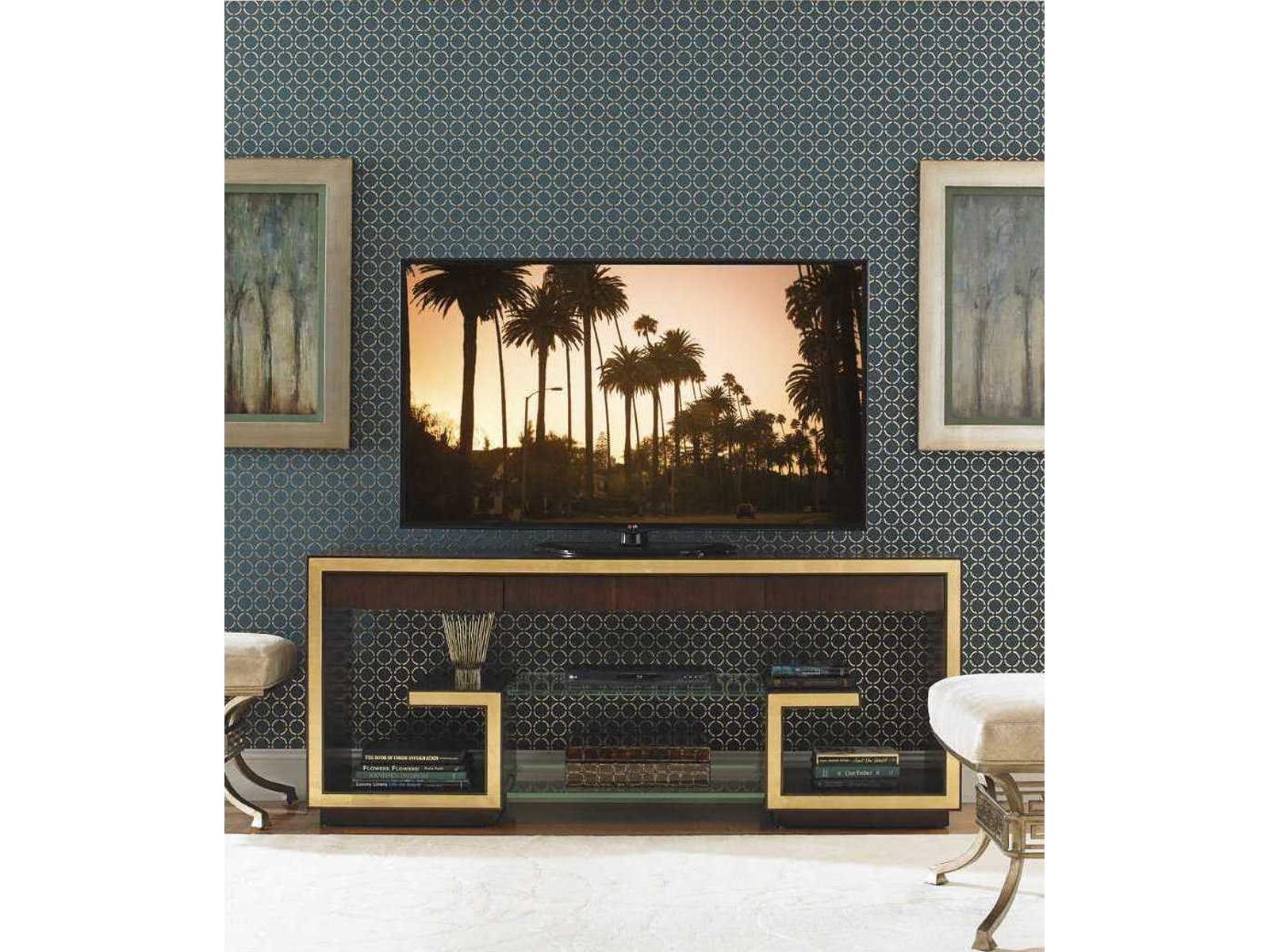 Bel Aire 72-Inch Rodeo Media Console Walnut Wood and Brushed Brass