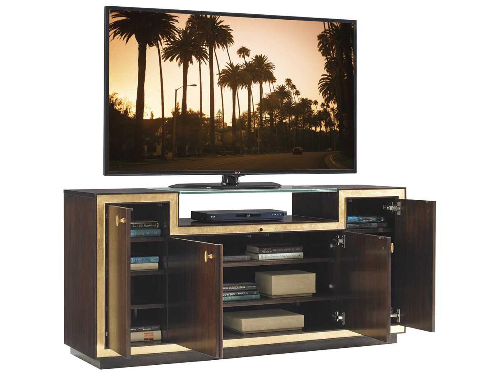 Bel Aire Palisades Media Console in Brushed Brass with Gold Leaf Accents