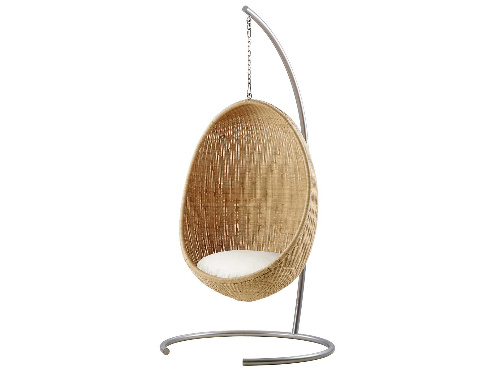 Design Icons Nanna Ditzel Hanging Egg Chair in Natural Rattan with Sailcloth Seagull Cushion