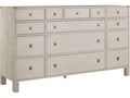Windward 14-Drawer Dresser in White Oak with Antique Brass Hardware