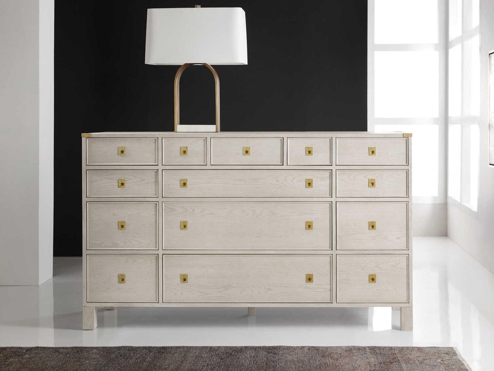Windward 14-Drawer Dresser in White Oak with Antique Brass Hardware