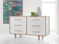 Bamboo 6-Drawer Double Dresser in White with Bamboo Accents