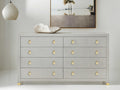 Kona Eight-Drawer Dresser with Gray Oak Finish and Polished Brass Hardware