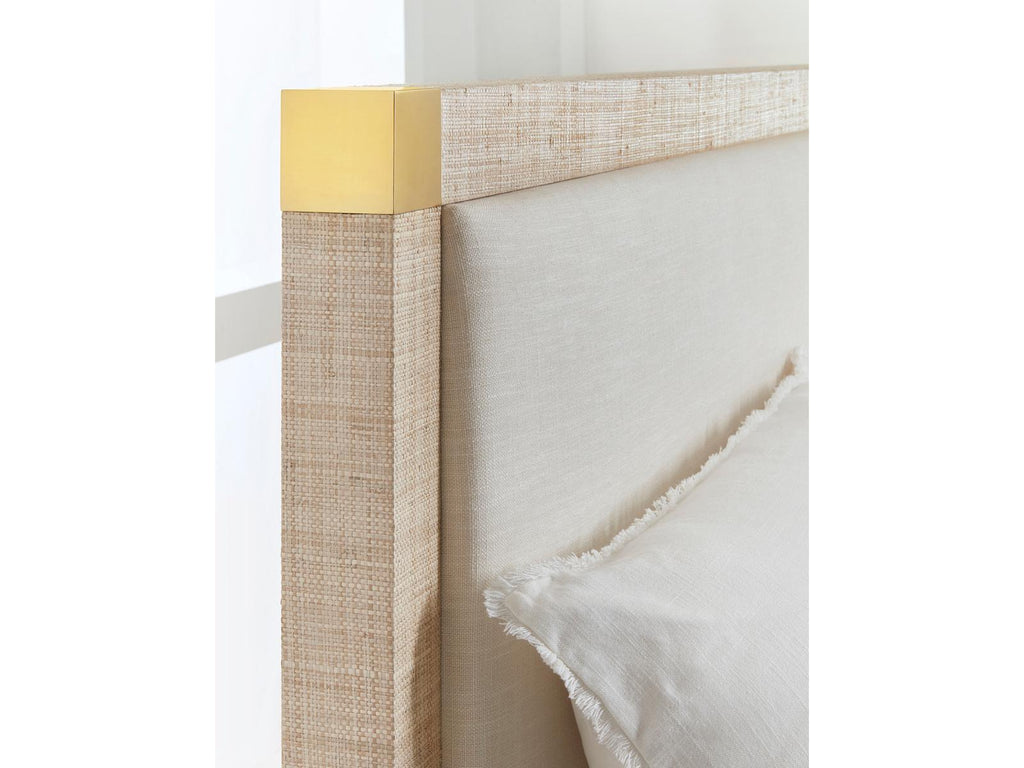 Palmetto King Panel Bed with Rattan and Linen Upholstery