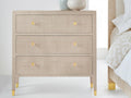 Palmetto 3-Drawer Nightstand with Beige Rattan and Brass Accents