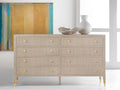 Palmetto Beige Rattan Double Dresser with Brass Accents